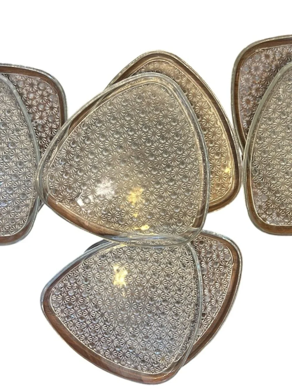 MCM VINTAGE GLASS DAISY PLATES SET 8 ANCHOR HOCKING 1960s
